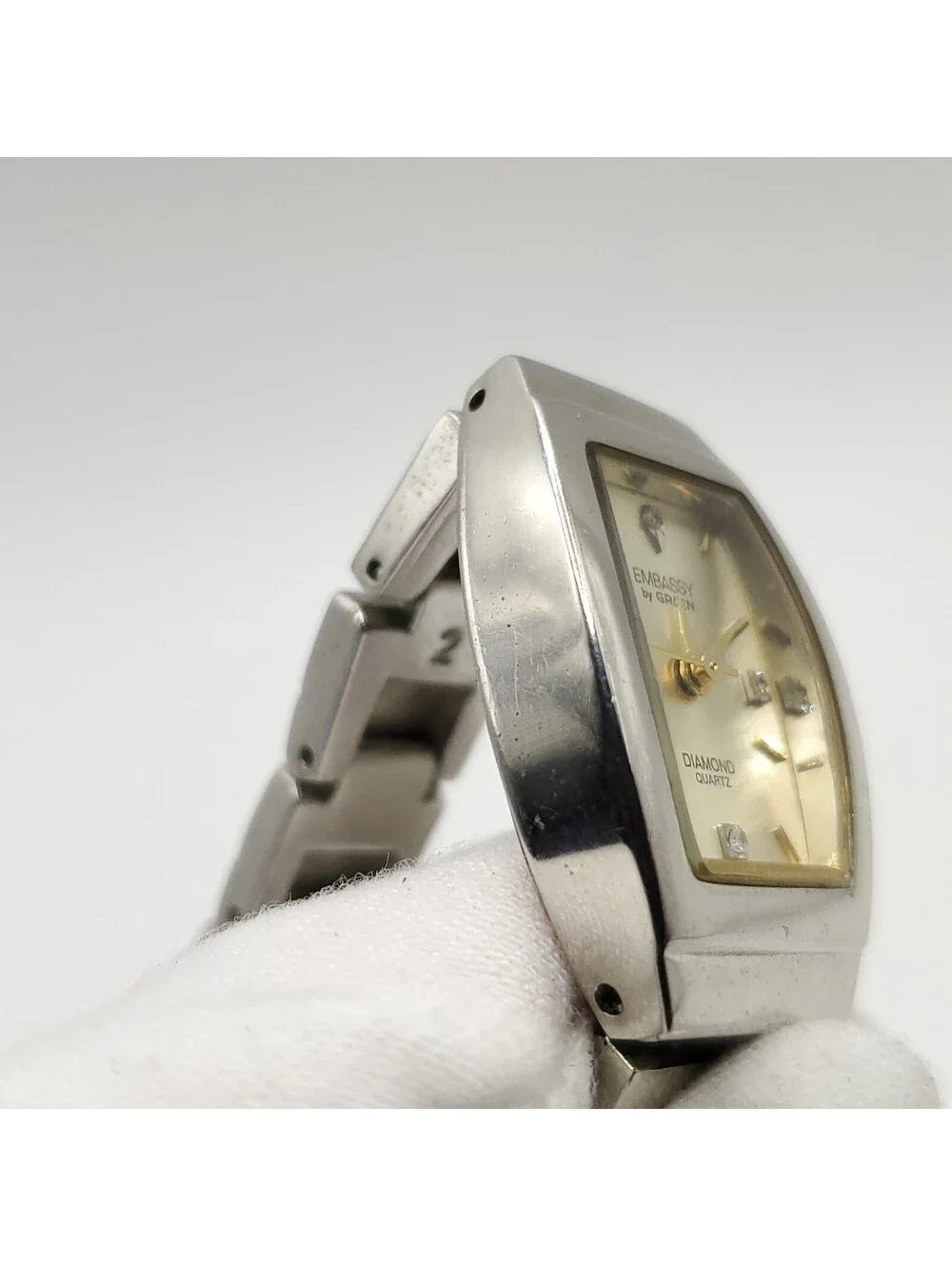 Embassy By Gruen Diamond Watch Women New Battery 20mm Silver Tone